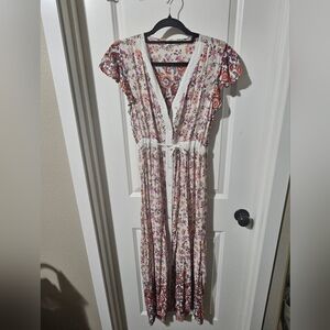 Elegant Floral Cap Sleeve Maxi Dress